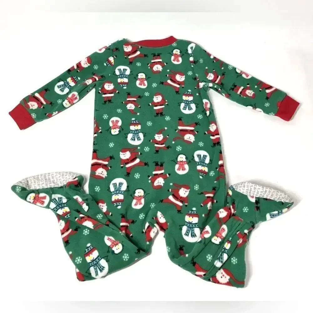 Carter's Snowman Santa Christmas Fleece Footed Pajama Zip Up 24M Unisex Boys PJS